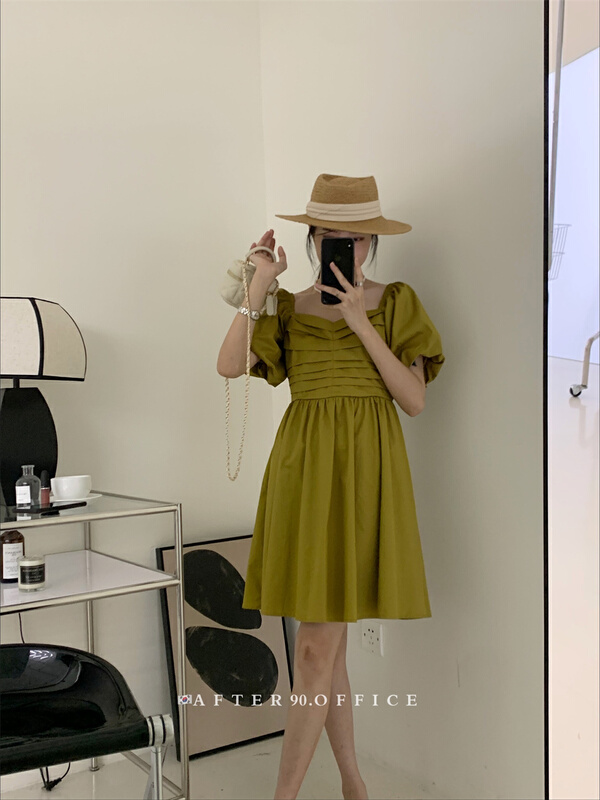 [after.90] sweet aging wind pressure pleated design waist dress 2355\ll