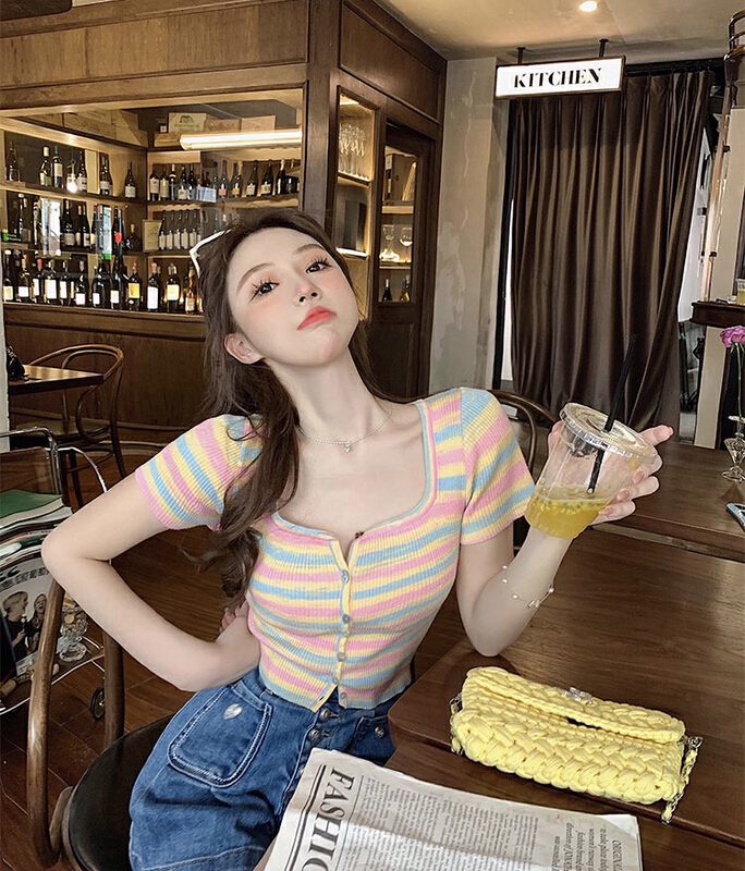[Amanda] stripe age reducing versatile shirt 5093\pcz