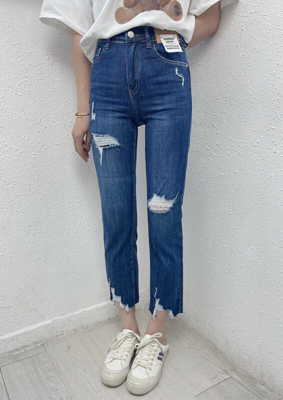 Original price 98.99! [okd] straight versatile skinny jeans with holes 52699\zxl
