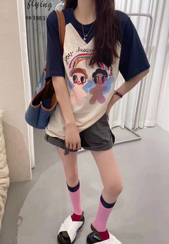 [w+] rainbow print Pullover round neck short sleeve T-shirt 5129\wtt