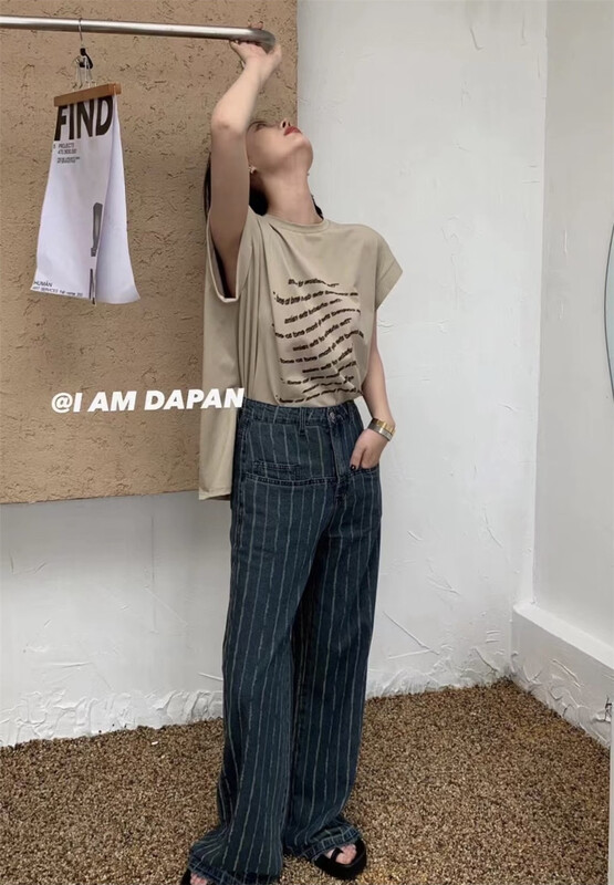 [I am Dapan] striped straight leg wide leg jeans 7005\zxl