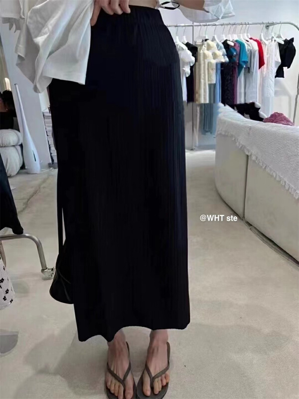 [wht] back split design elastic waist versatile skirt 6006\wtt