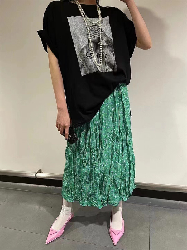 In early summer! [al] Korean floral pleated skirt 3108\hyy