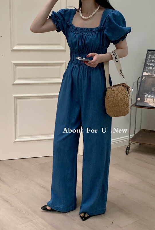 Original price 119.44! [about for u] Fashion Square Neck bubble sleeve Jumpsuit (long) 66259\zxx