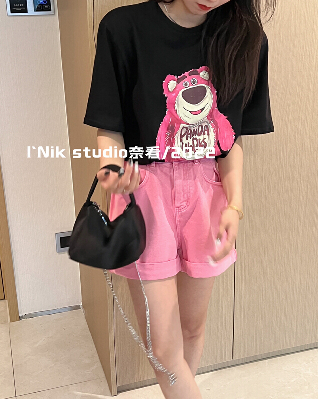 Original price 55.67! [Naikan Nik] casual strawberry bear printed short sleeve T-shirt 8356\gyj