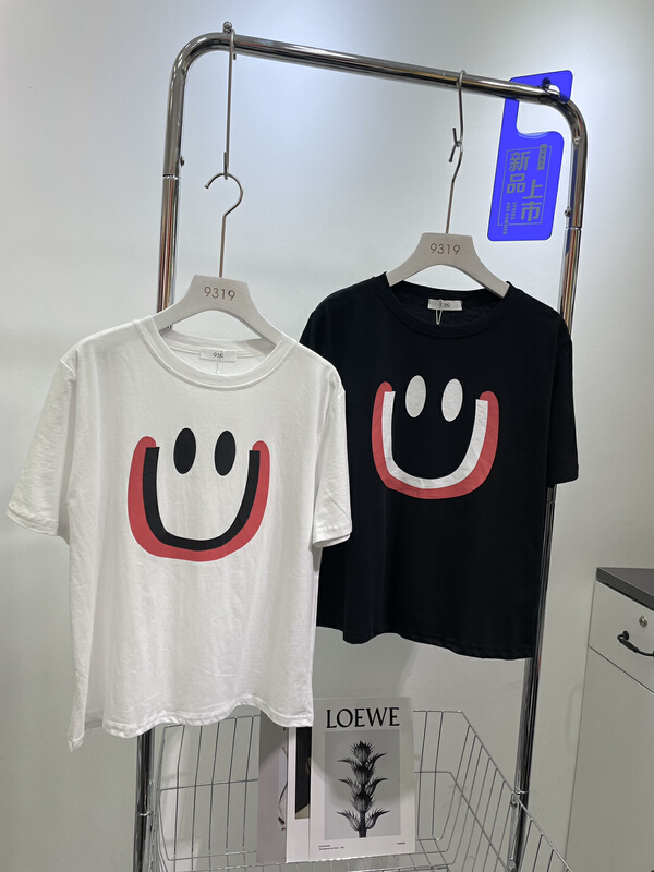 [9319] contrast color smiling face printed loose short sleeve T-shirt 9059\l