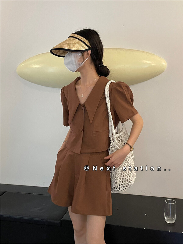 [next station] temperament commuting short jacket + slim casual shorts suit 22271\zjy