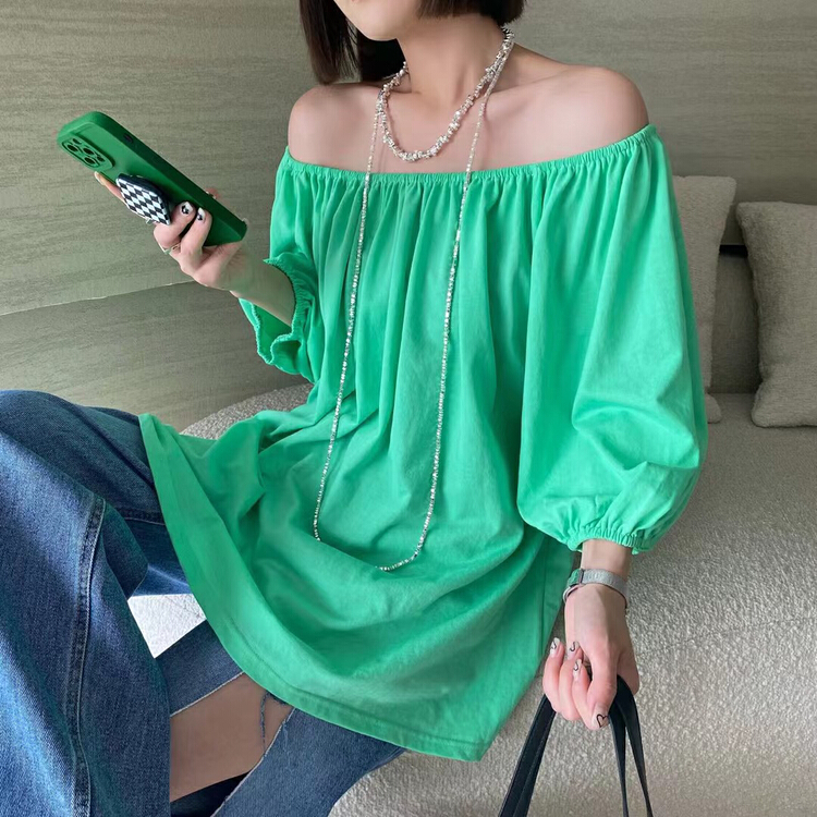 [Yuanxi] off shoulder fashion solid color shirt 696\lsl