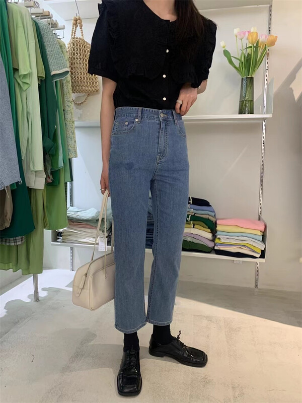 Show thin sharp weapon! [emoni] Korean versatile fashion cropped slim fitting jeans 22-13792\cls