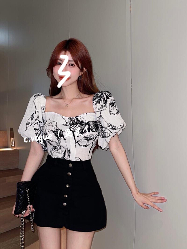[c.vogue] Korean high-quality one shoulder shirt + simple and versatile skirt pants set 5830\pcz