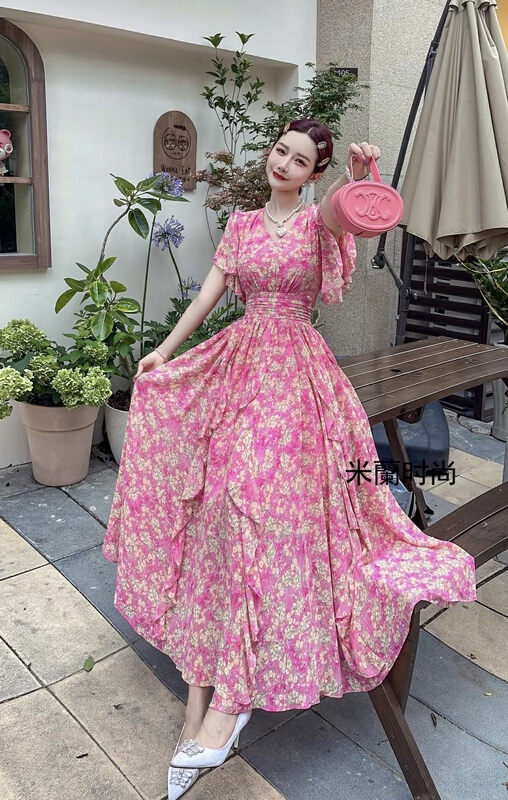[Milan] fashion V-neck floral dress 778\jj