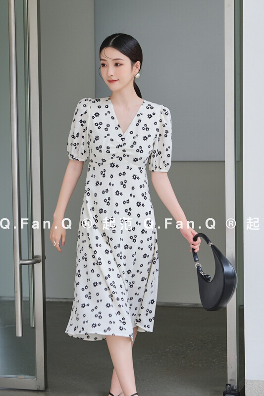 [style] temperament: slim waist print dress 80076\jj