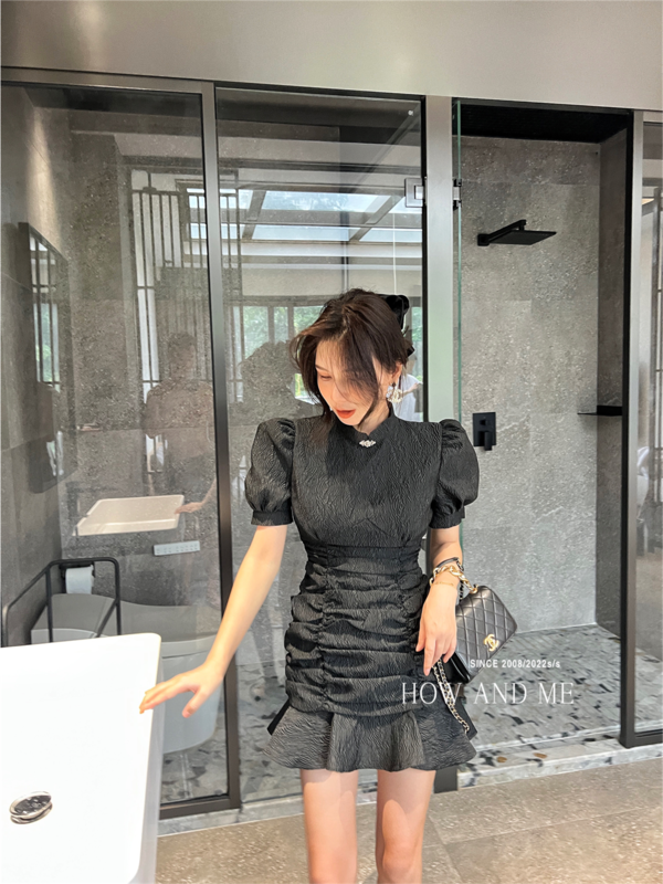 [how and me] bubble sleeve cover retro dress 7212\lsl