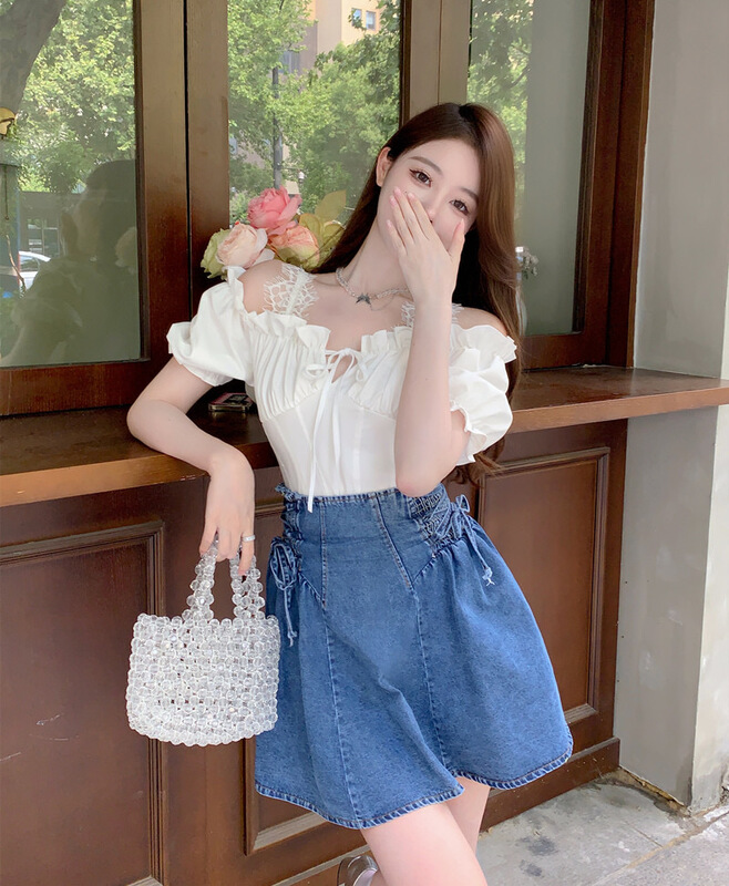 [d.ffstudio] simple and fashionable drawstring denim skirt ys1-1195\wtt