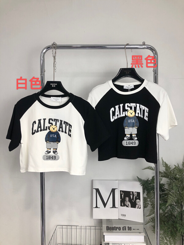[fan fan] letter bear color blocking short sleeve T-shirt 5878\jj