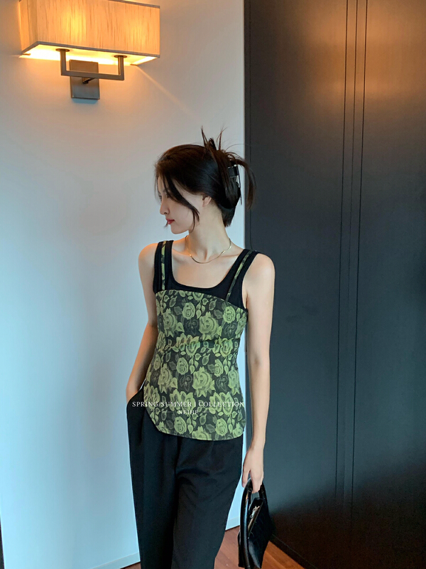 [neihe] U-neck Pullover printed irregular vest / sling 22290\jhy