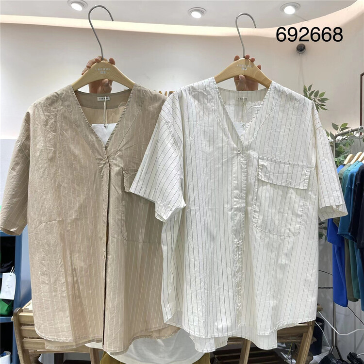 [twenty printed wood] V-neck single breasted striped shirt 692668\l