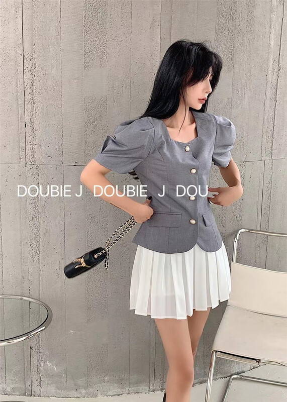 [double.j] pleated solid color temperament skirt 1880\pcz