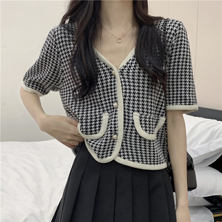 [f · P] V-neck single breasted small Xiangfeng knitted cardigan 8k56\hbx