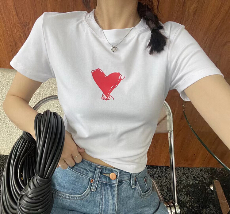 [Yuanxi] love fashion printing comfortable short sleeve T-shirt ys3-3090\lsl