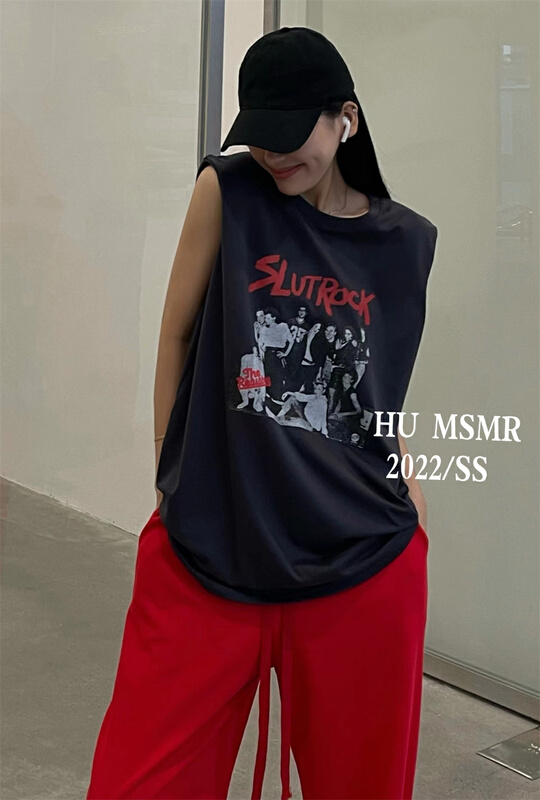 [Hu] trendy print design round neck versatile vest / sling 8111\ozq