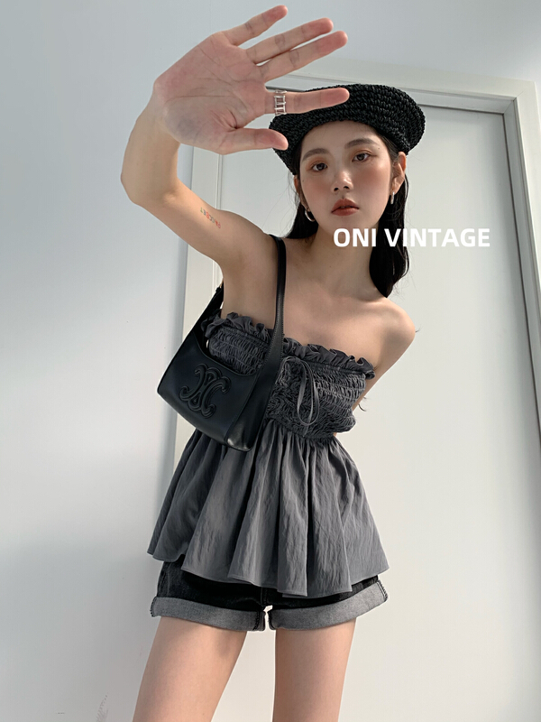 [onivinage oni] retro wrinkled texture bra vest / suspender ol224i5592