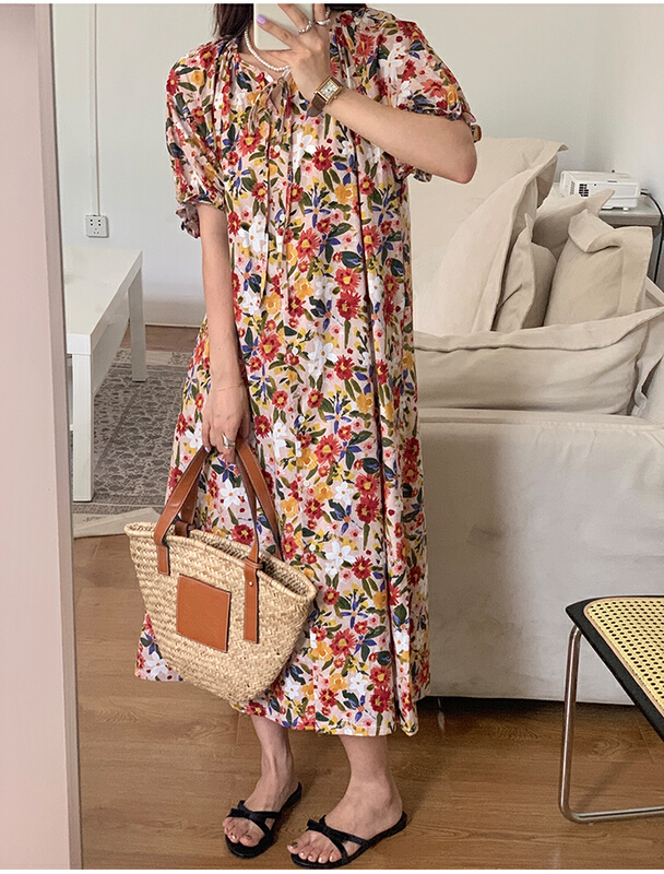 [the mind] idyllic romantic retro floral loose long dress 60383\jhy