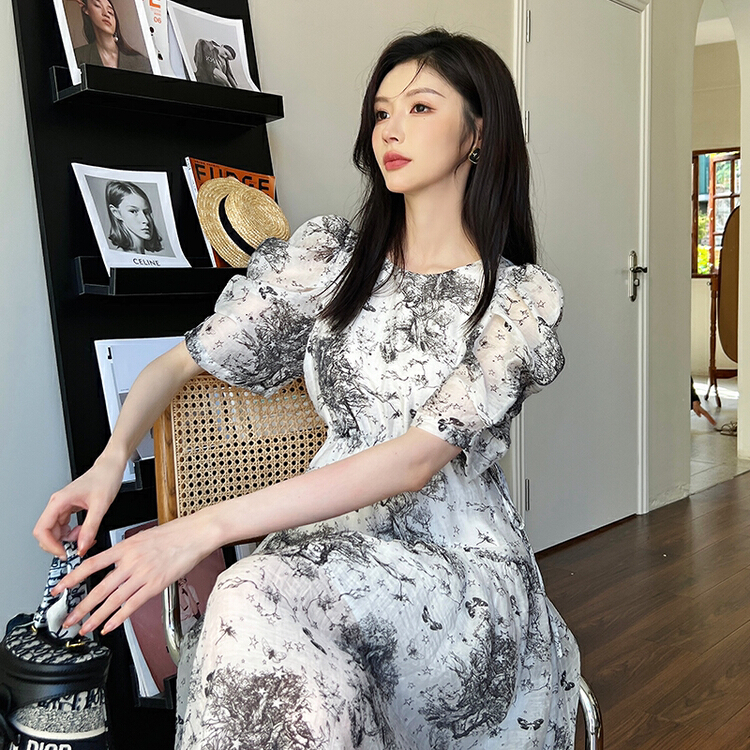 [Hanna inclusive] French elegant printed slim dress m3233\jhy