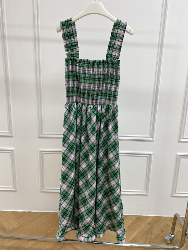 [onivinage Erni] retro strap Plaid Dress uw224n5699