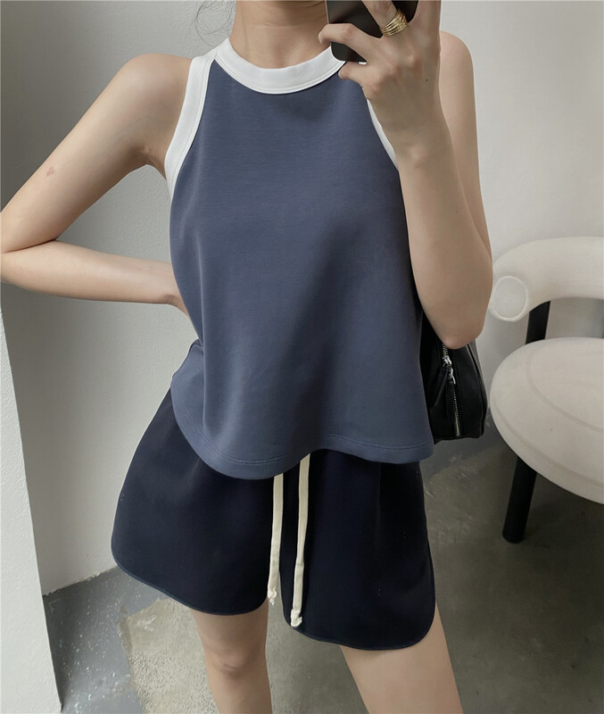 [modern 197] round neck color contrast thin vest / sling 61115\lsl