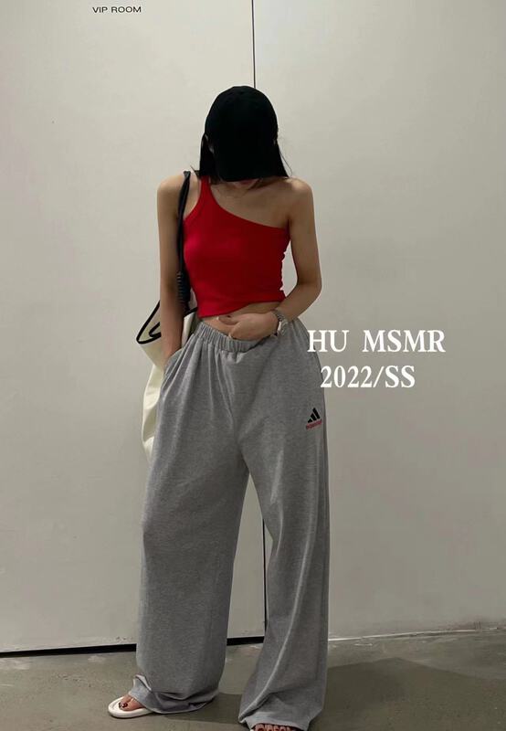 [Hu] embroidered letters straight tube thin toilet fabric casual pants 8110\ozq