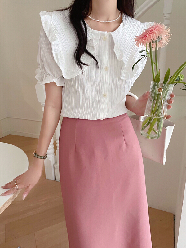 Original price: 25.94! [Xiangli] Korean fresh baby collar button up shirt 6001-1\pcz