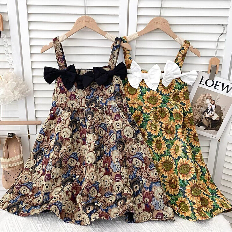 [Gangan] three dimensional bow sunflower bear printed suspender dress 2802\cl