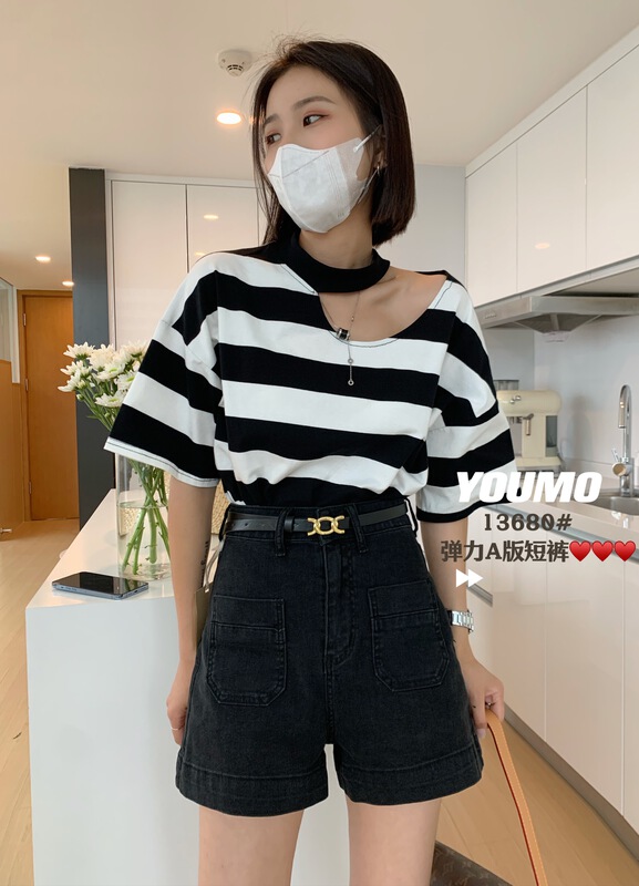 [suxinlan /youmo] simple and versatile casual denim shorts (with belt) 13680\cqw