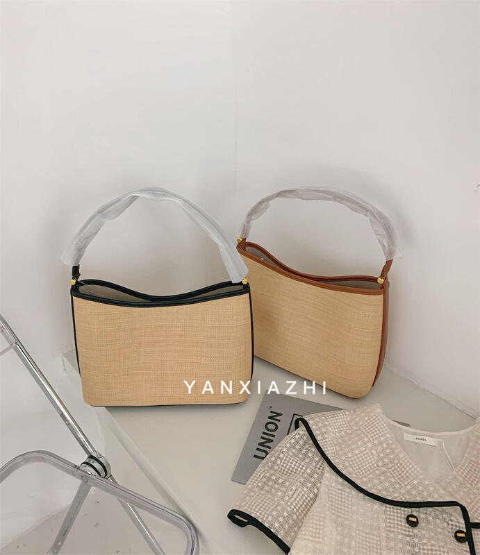 [words below] retro color contrast straw shoulder bag (with inner lining bag) y17-3573\cyq