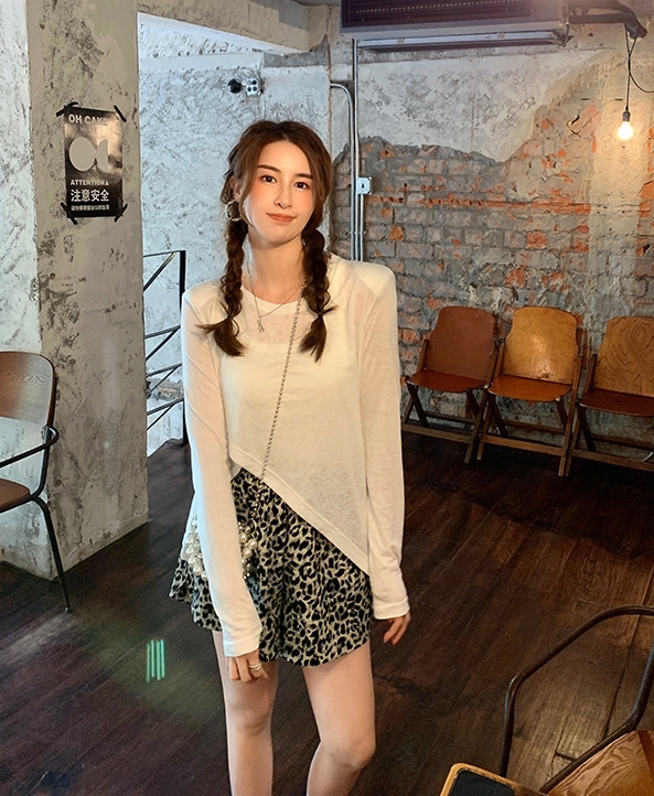 [wht] irregular shoulder pad solid color Pullover versatile sunscreen shirt 5141\wtt