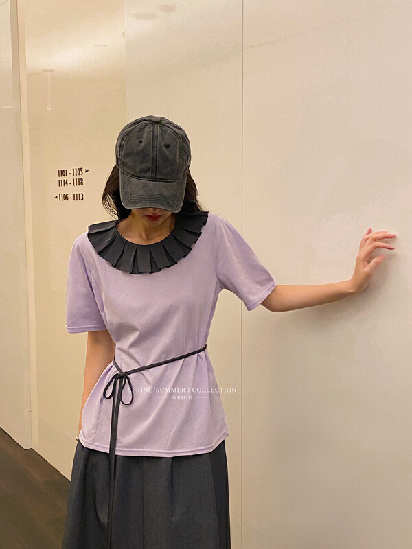 [neihe] retro short sleeve T-shirt (with waist rope) 22259\zxx