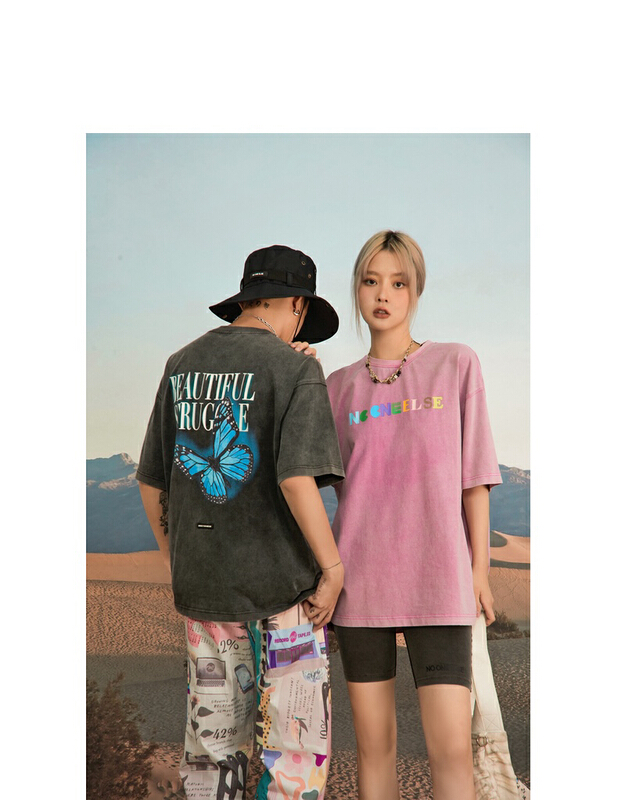[Shanzhu] retro washing and frying process AB face butterfly short sleeve T-shirt 287\xyy