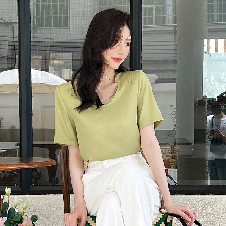 [Hanna inclusive] commuter round neck versatile shirt (with chain) m10103\xj
