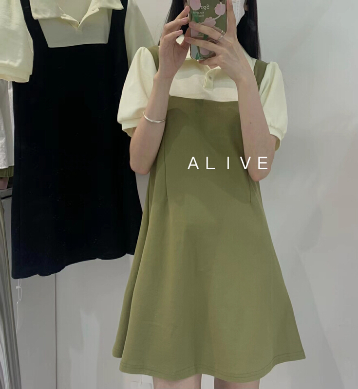 [alive] simple and versatile fake two shirt dress 133612\hyy