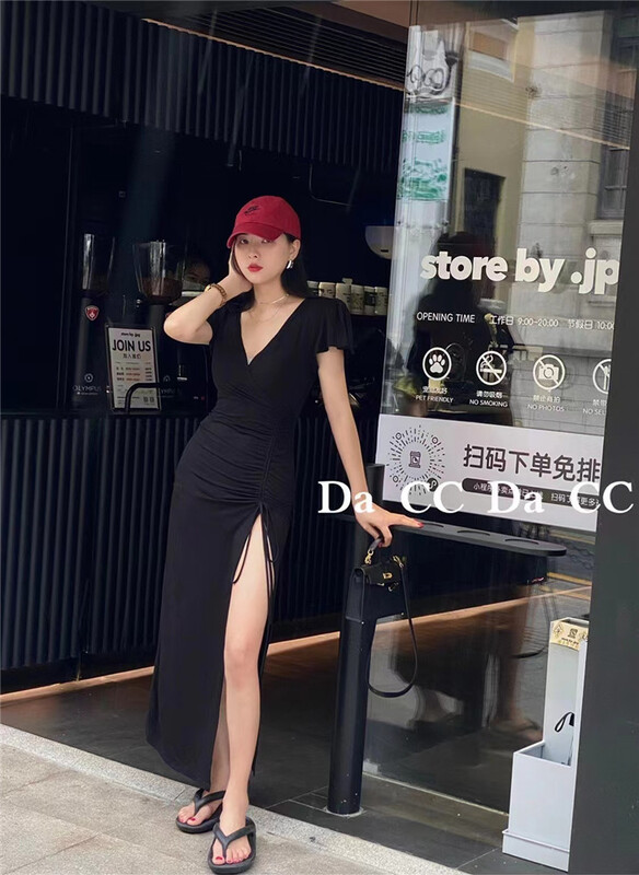 [Qian Jia QIANJIAO] V-neck little womanly dress 69101\pcz