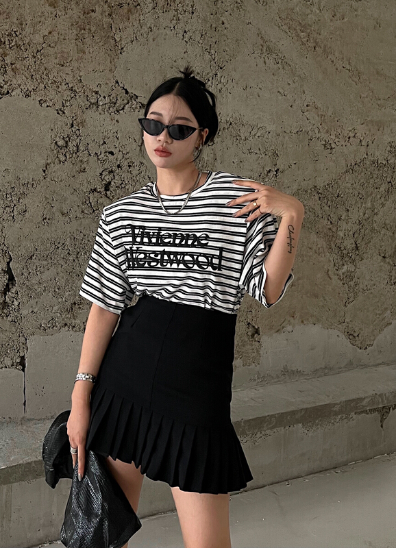 [f (x)] letter fashion stripe short sleeve T-shirt t11085\ozq