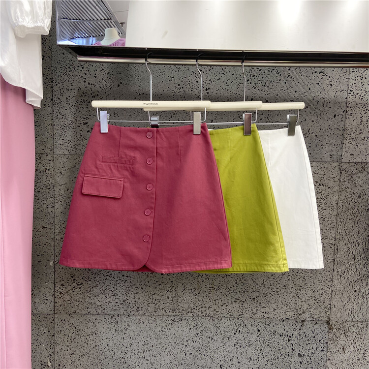 Original price 77.83! [wuzhinvhai] Korean design breasted solid color skirt 83077\cls