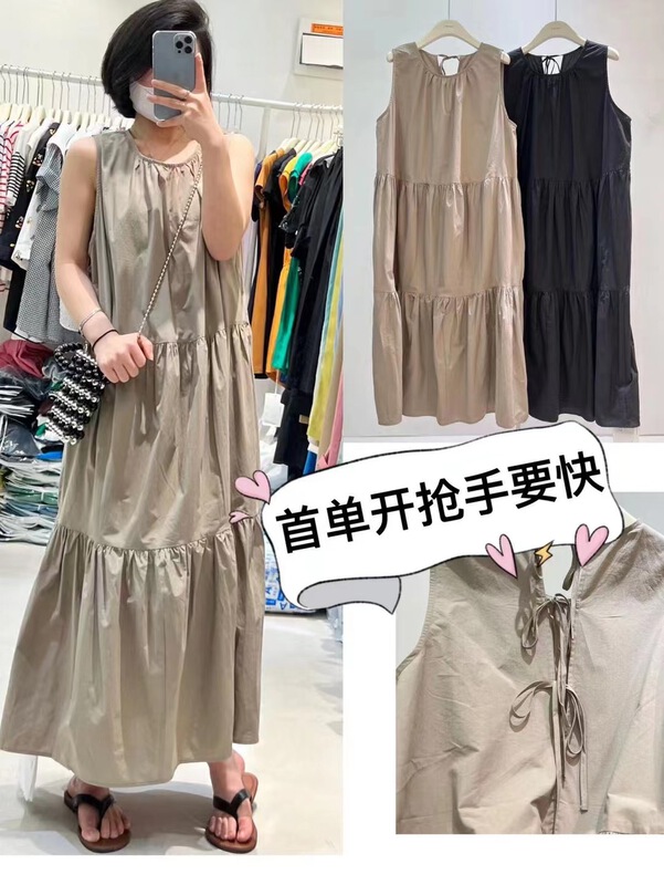 [jito jtengc] fresh, simple, lazy, loose, long lace up sleeveless dress jx2051\lsl