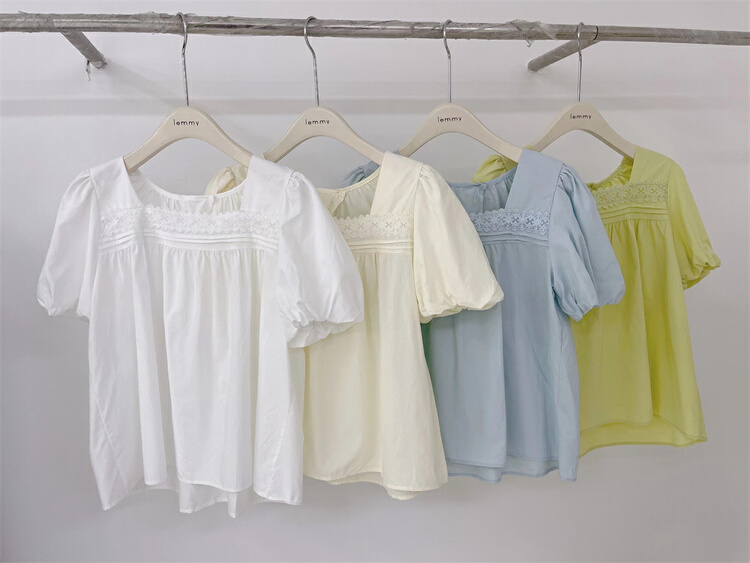 [Lemmy] fresh aging Style Lace square neck loose shirt 8717\hbx