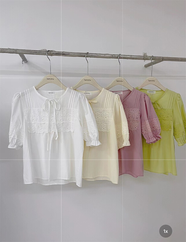 [Lemmy] lace up round neck loose Lantern Sleeve Shirt 8718\hbx