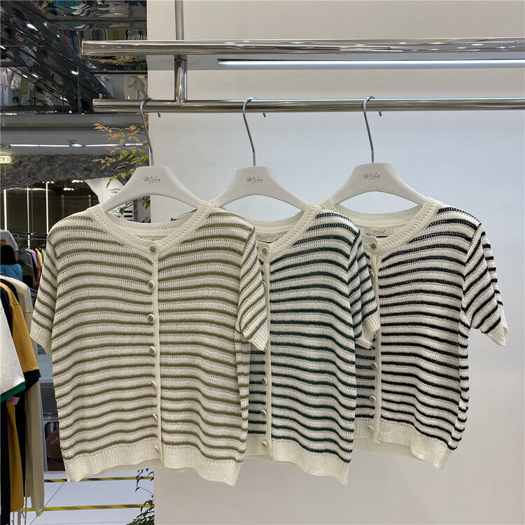 [Mihe] Korean stripe versatile commuter knitted cardigan 2553 \wpl
