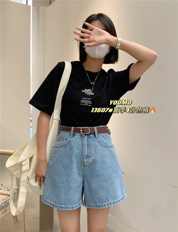 [plain orchid] design sense retro thin denim shorts (with belt) 13607\lsl