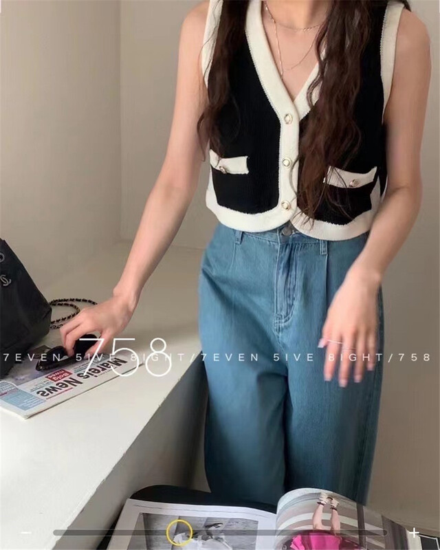 [7even5ive8eight] temperament V-neck knitted vest 1836\hjy