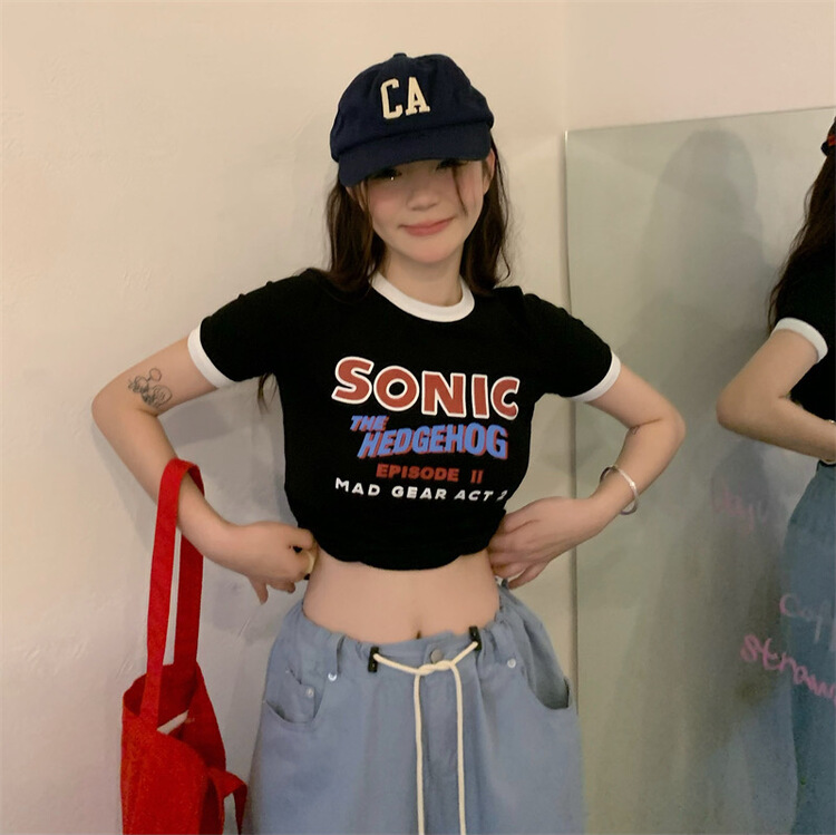 [as eschamp] color block letter printed short sleeve T-shirt 255\wtt